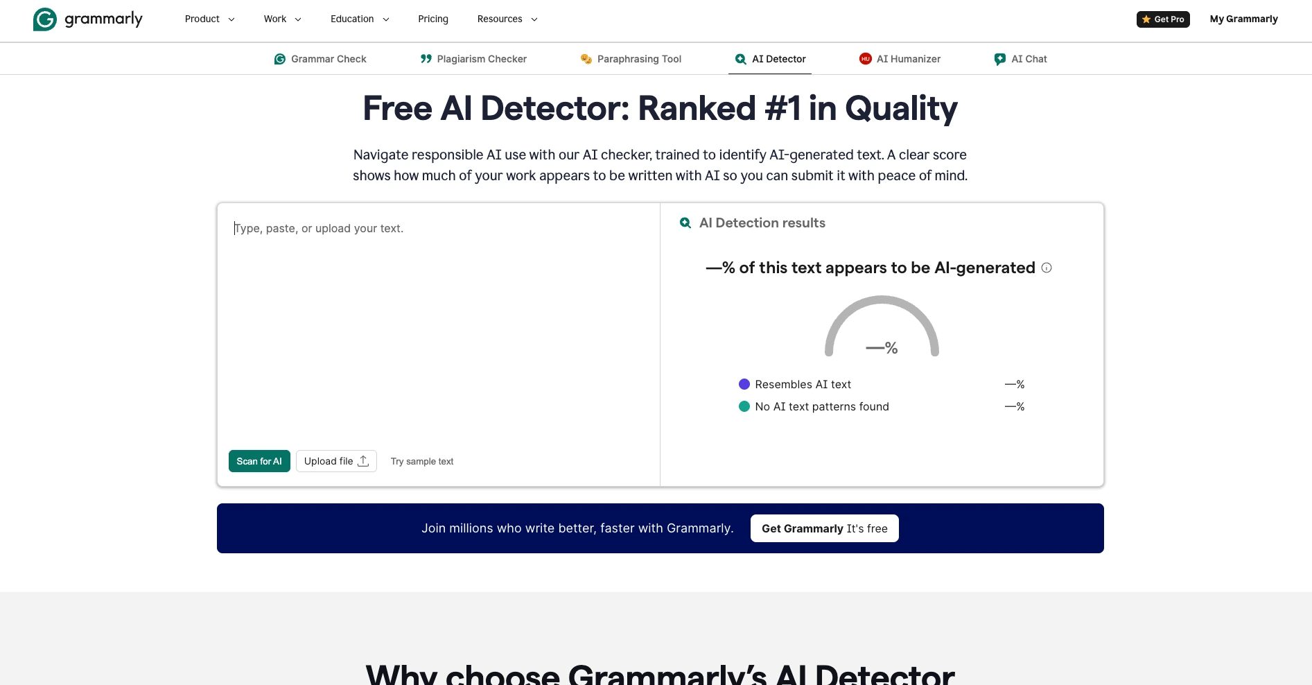 Grammarly AI detector landing page
